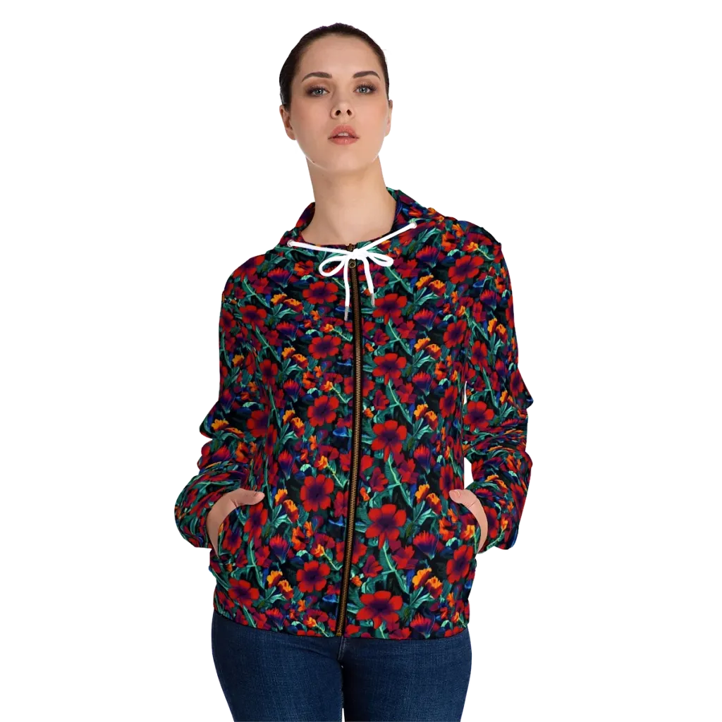 Crimson Jungle on Women's Full-Zip Hoodie — Front On Person