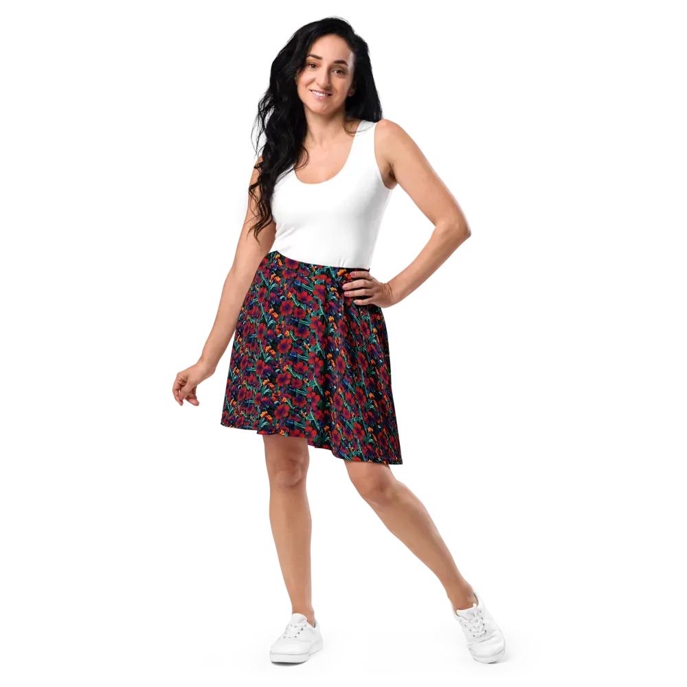 Crimson Jungle on Skater Skirt — Front