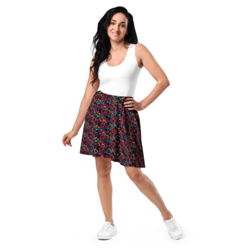 Crimson Jungle on a Skater Skirt