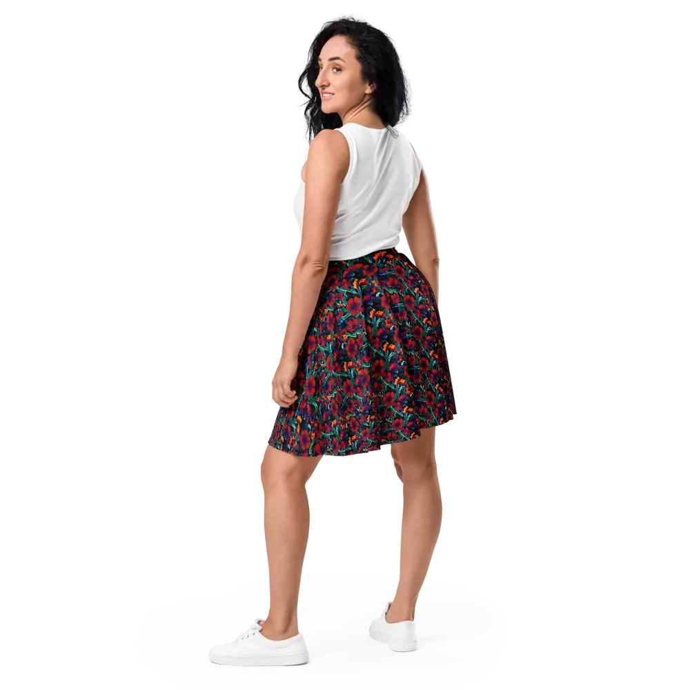 Crimson Jungle on Skater Skirt — Back