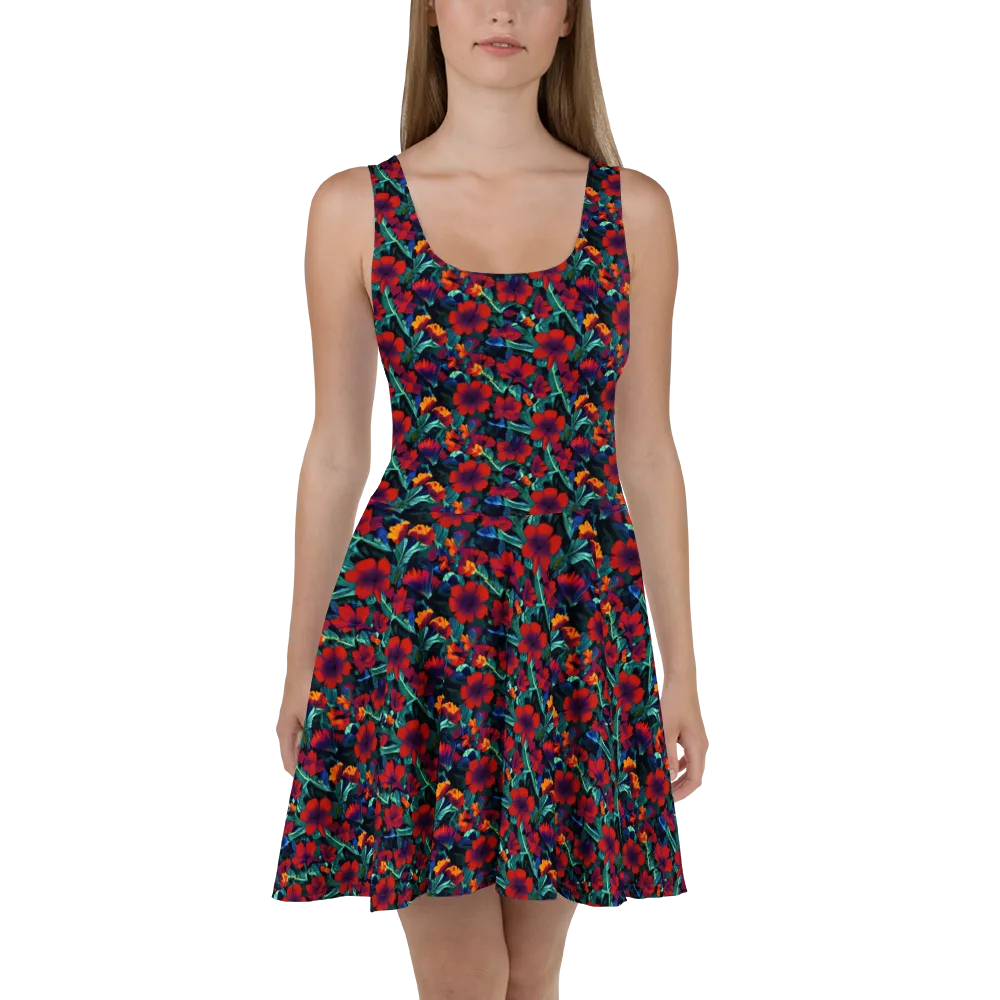 Crimson Jungle on Skater Dress — Front