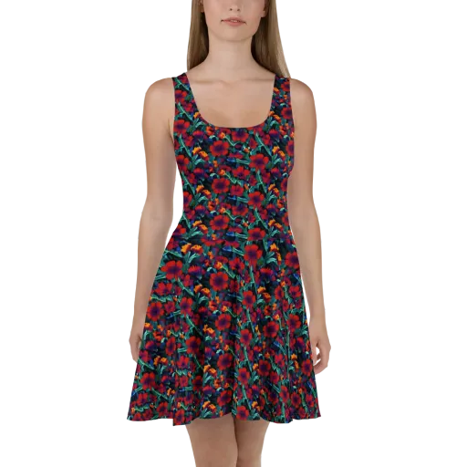 Crimson Jungle on a Skater Dress