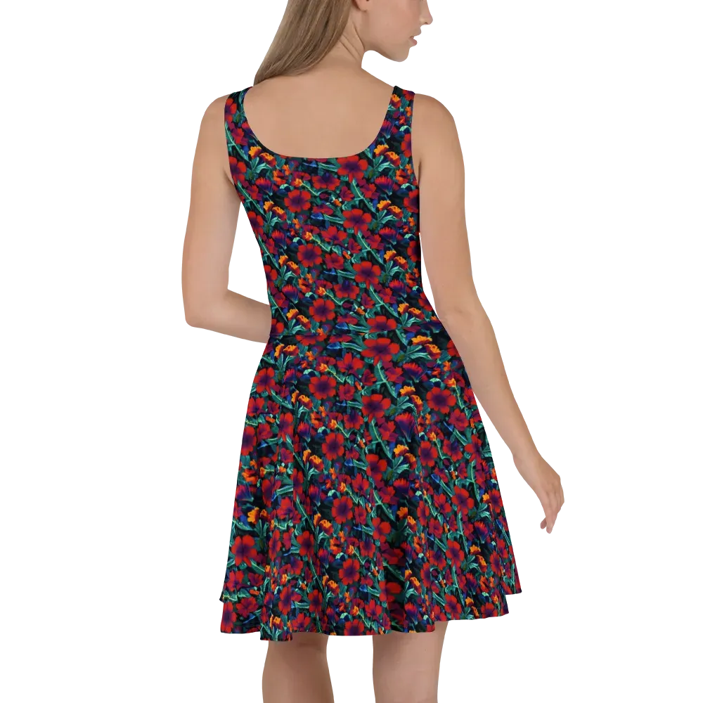 Crimson Jungle on Skater Dress — Back