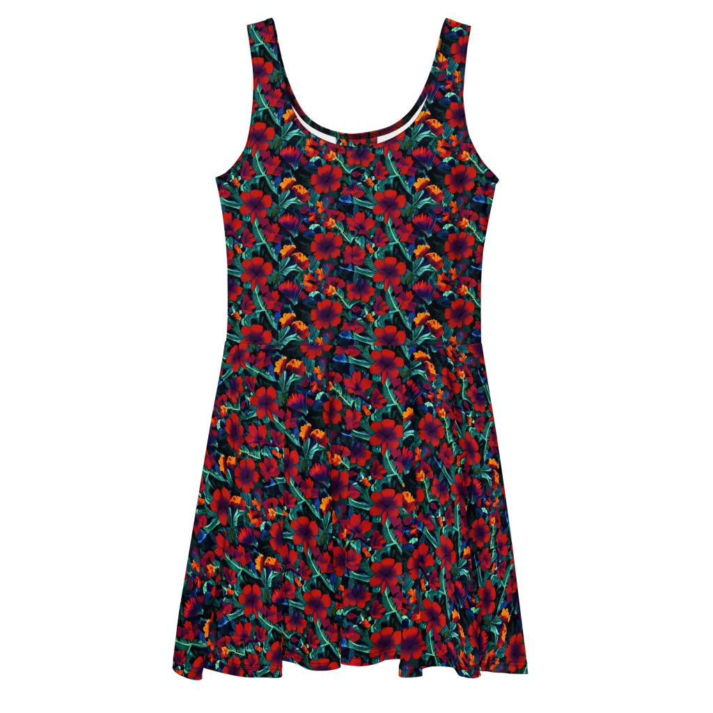 Crimson Jungle on Skater Dress — Front