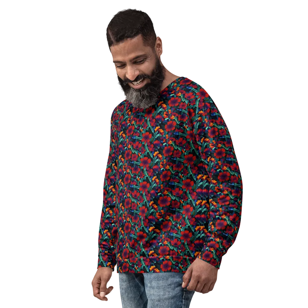 Crimson Jungle on Sweatshirt — Left Front