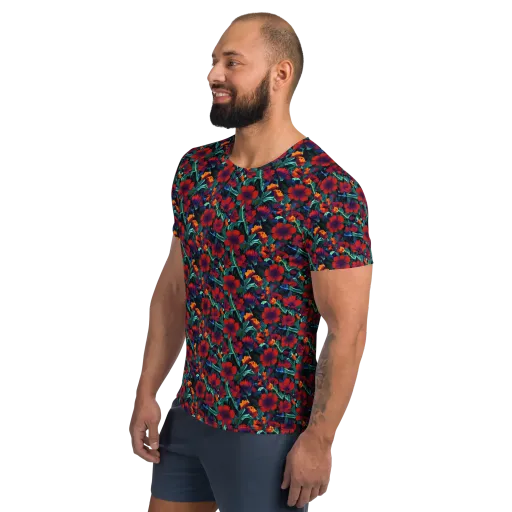 Crimson Jungle on a Men's Athletic T-Shirt
