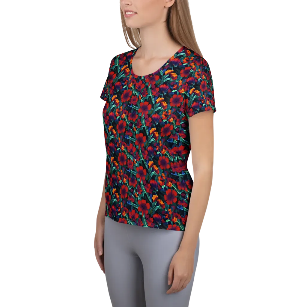Crimson Jungle on Women's Athletic T-Shirt — Left
