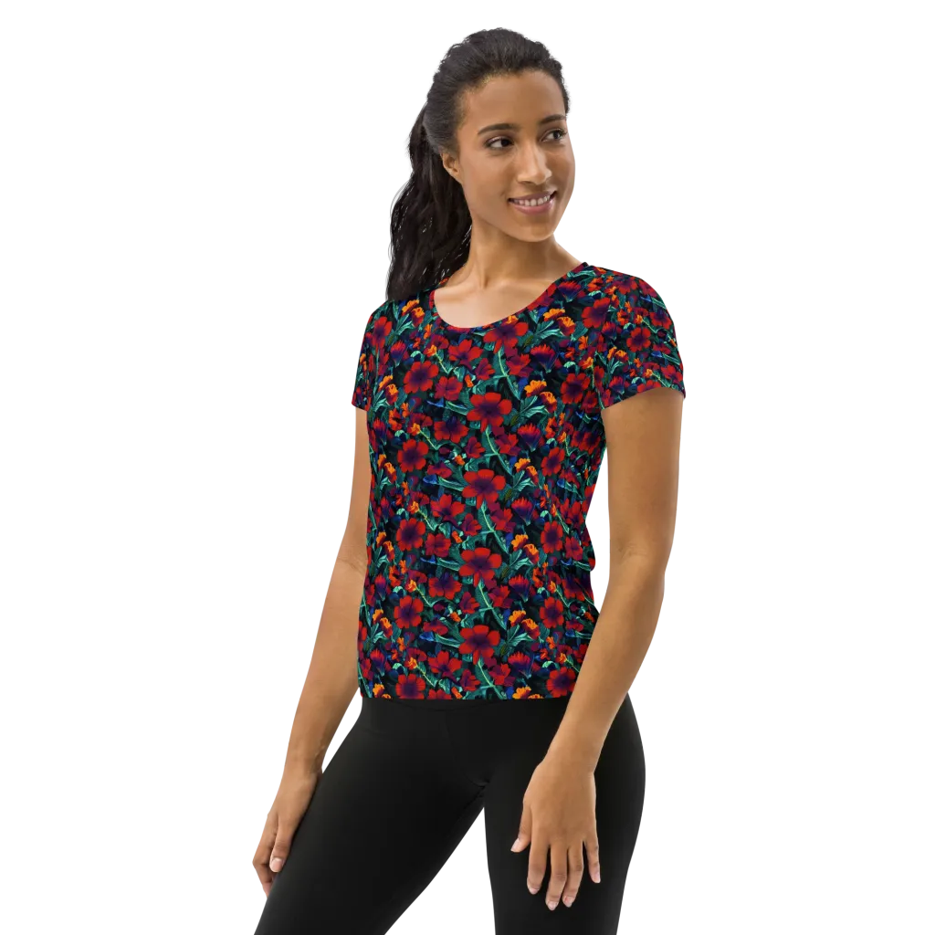Crimson Jungle on Women's Athletic T-Shirt — Left