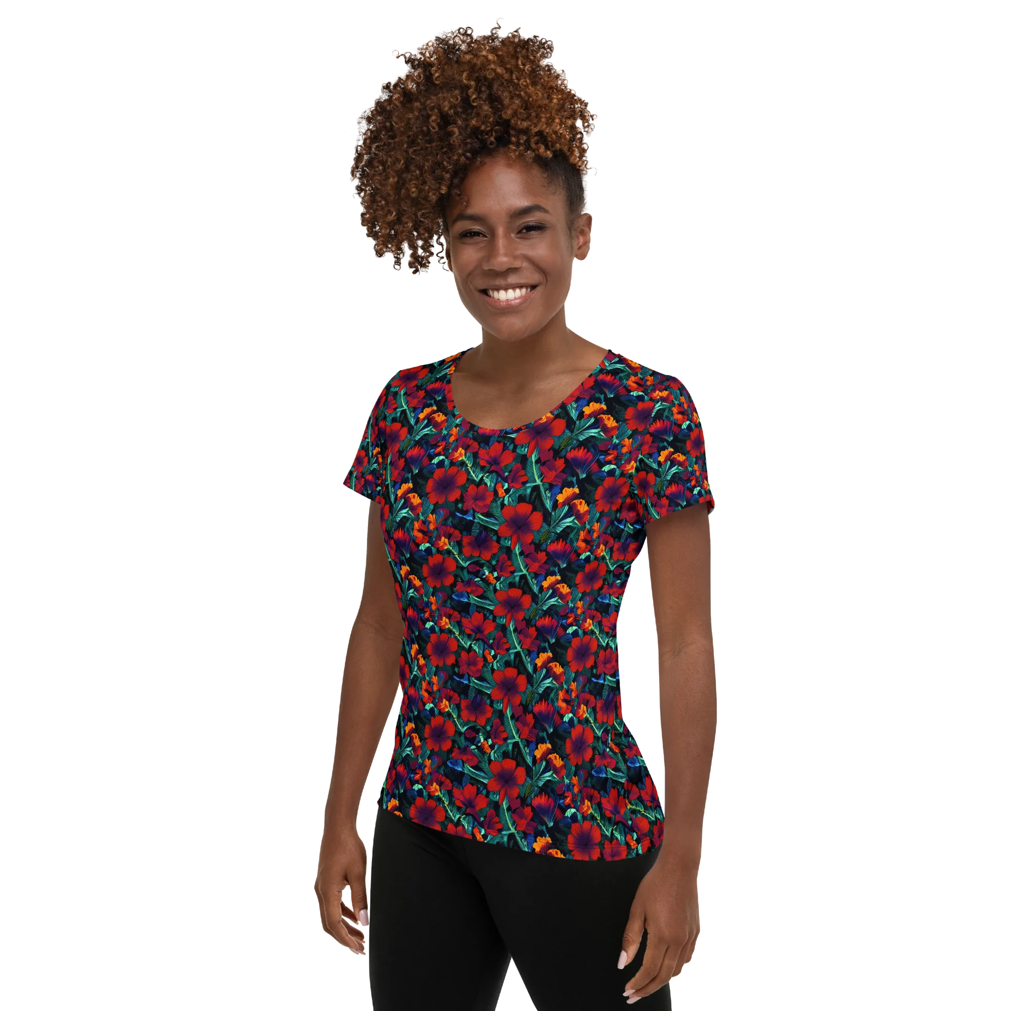 Crimson Jungle on Women's Athletic T-Shirt — Left