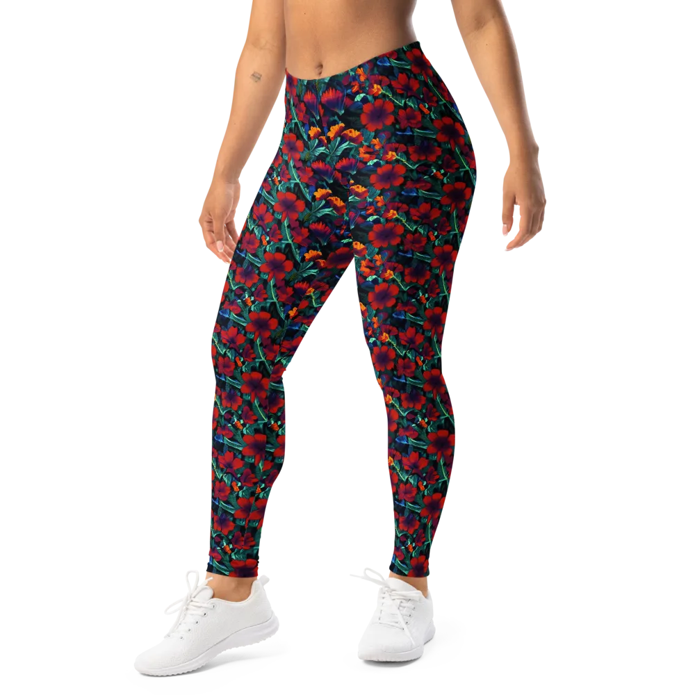 Crimson Jungle on Leggings — Left Front