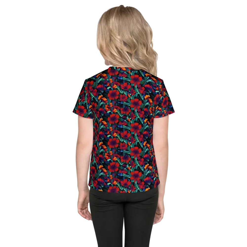Crimson Jungle on Kids Crew Neck T-Shirt — Back