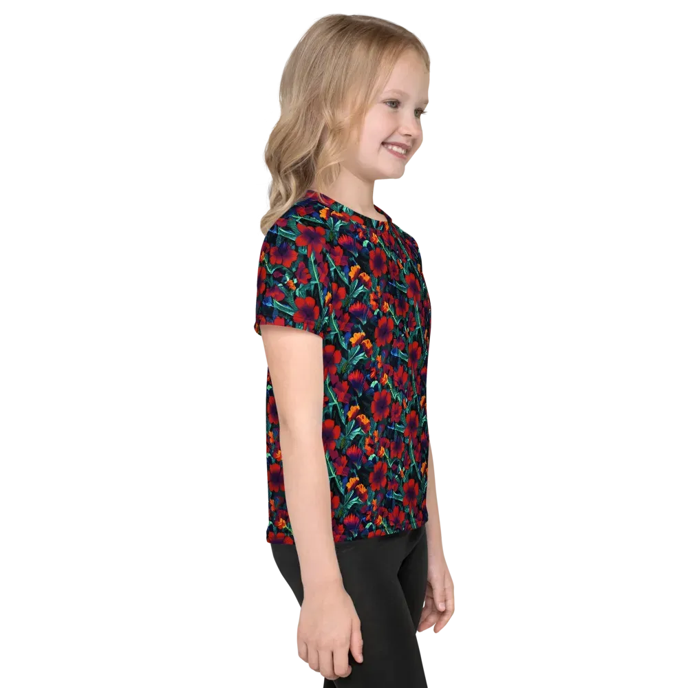 Crimson Jungle on Kids Crew Neck T-Shirt — Right