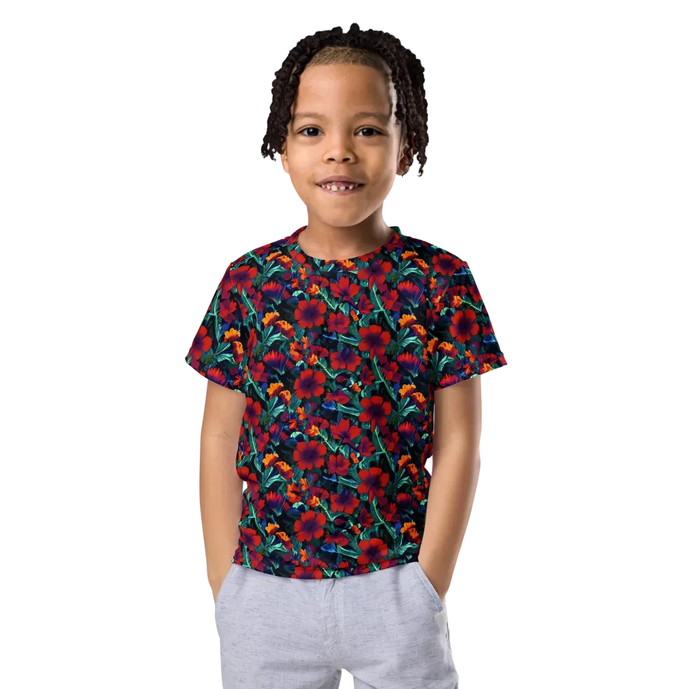 Crimson Jungle on Kids Crew Neck T-Shirt — Front