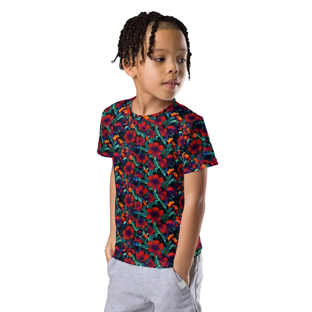 Crimson Jungle on Kids Crew Neck T-Shirt — Left Front