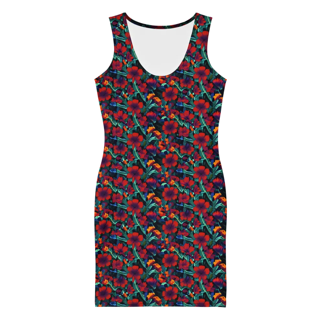 Crimson Jungle on Bodycon Dress — Front