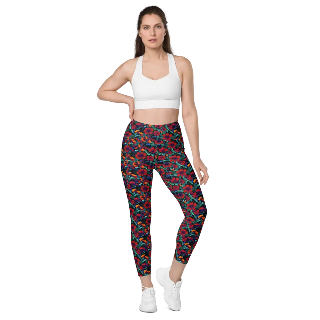 Crimson Jungle on Leggings with Pockets — Front