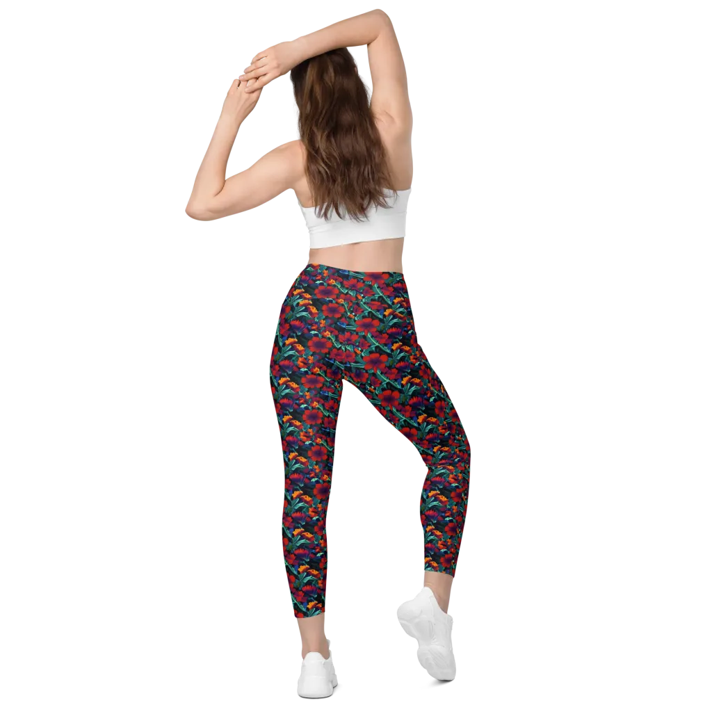 Crimson Jungle on Leggings with Pockets — Back