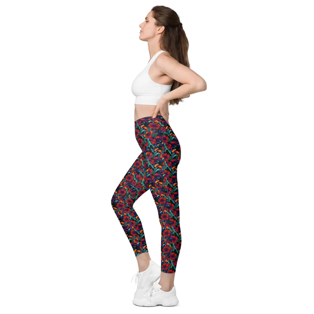 Crimson Jungle on Leggings with Pockets — Left