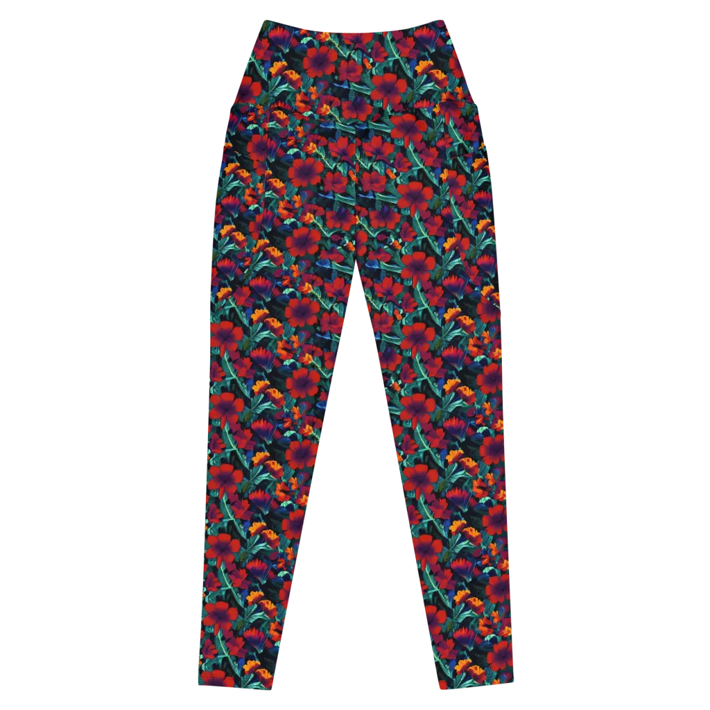 Crimson Jungle on Leggings with Pockets — Front