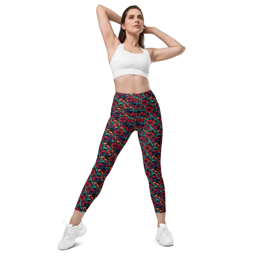 Crimson Jungle on Leggings with Pockets — Front