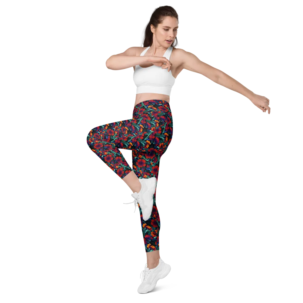 Crimson Jungle on Leggings with Pockets — Left Front
