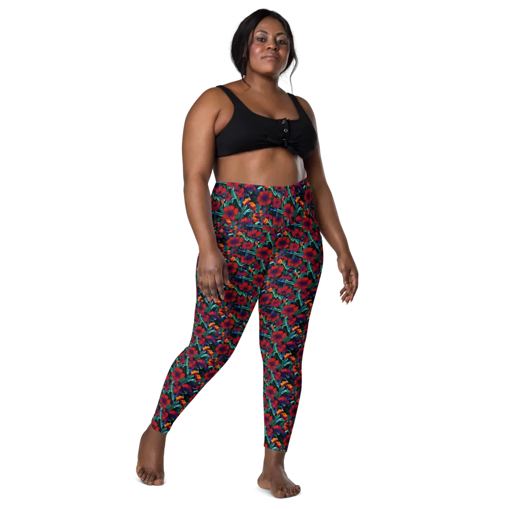 Crimson Jungle on Leggings with Pockets — Front