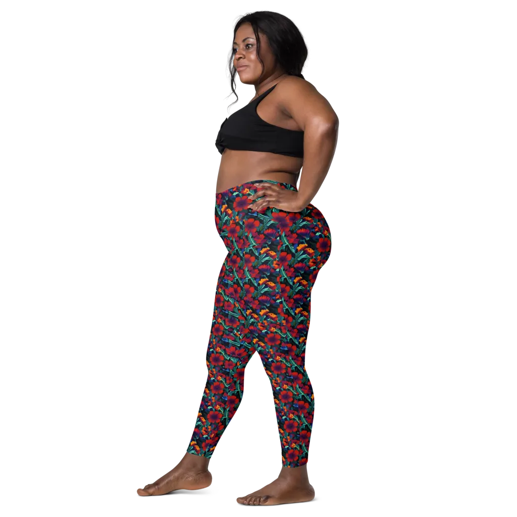 Crimson Jungle on Leggings with Pockets — Left