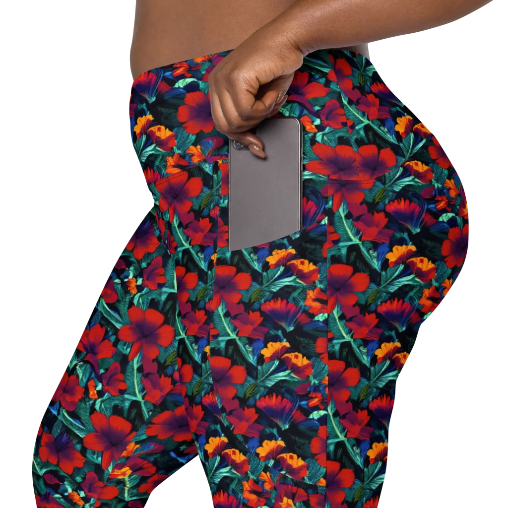 Crimson Jungle on Leggings with Pockets — Product details 2