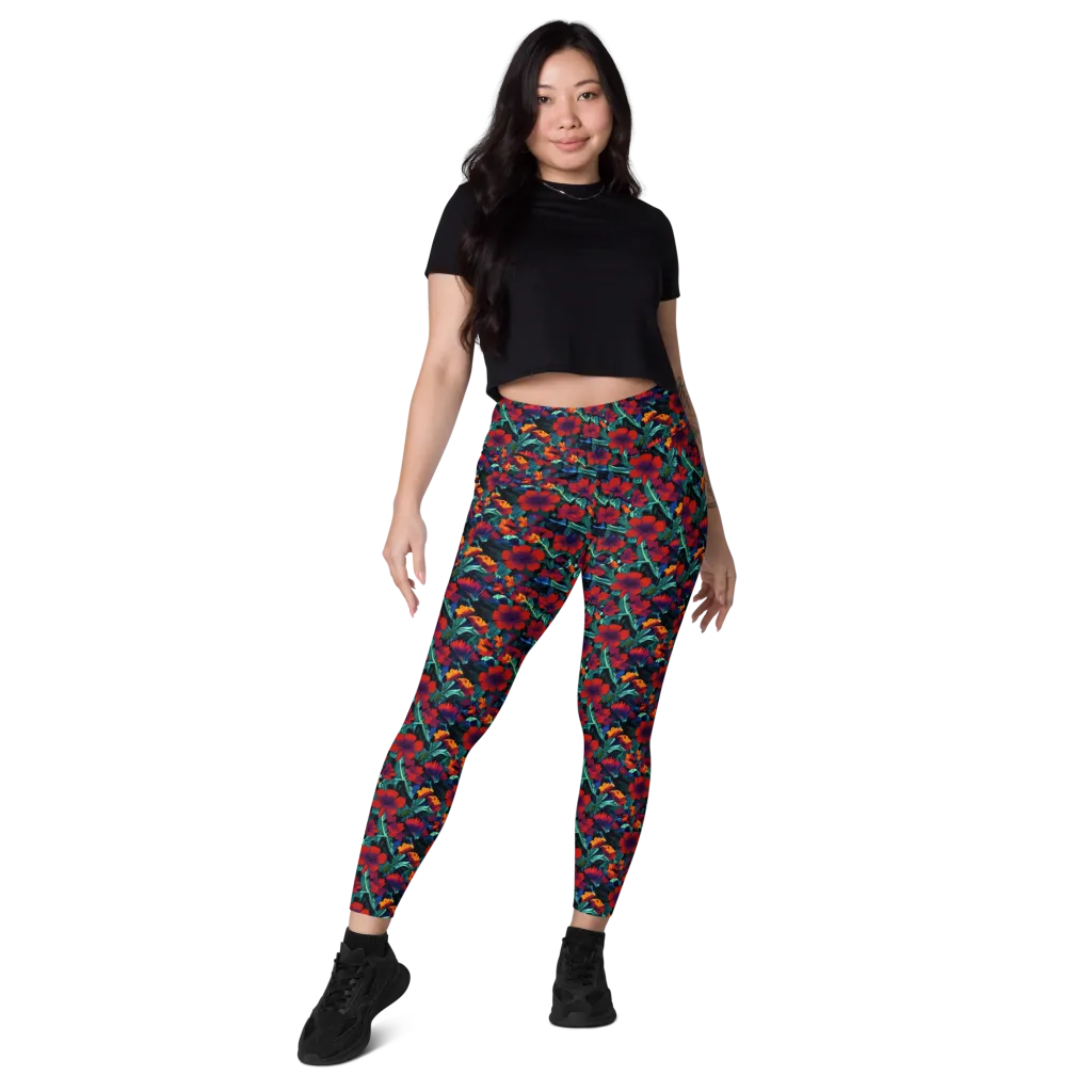 Crimson Jungle on Leggings with Pockets — Front