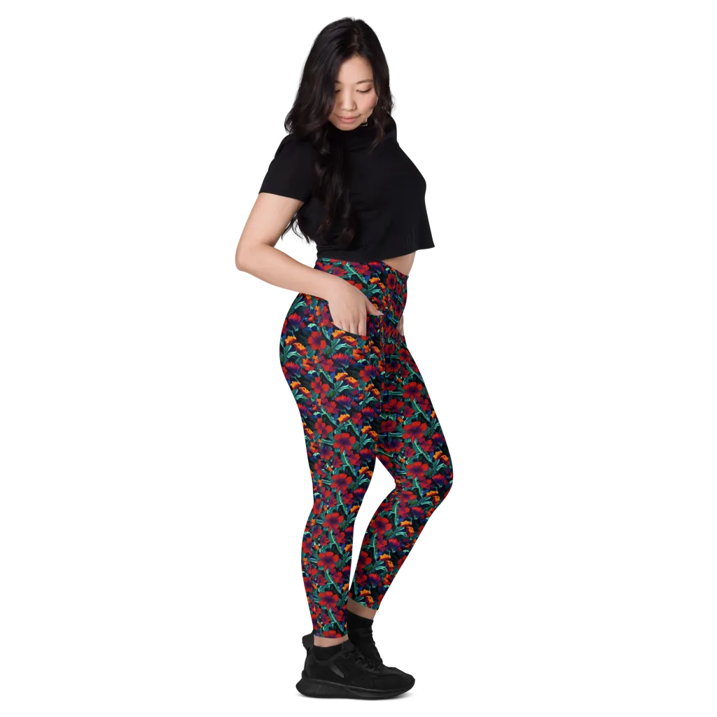 Crimson Jungle on Leggings with Pockets — Right