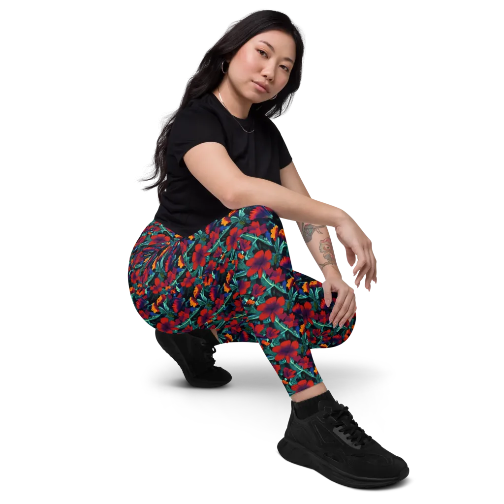 Crimson Jungle on Leggings with Pockets — Right Front