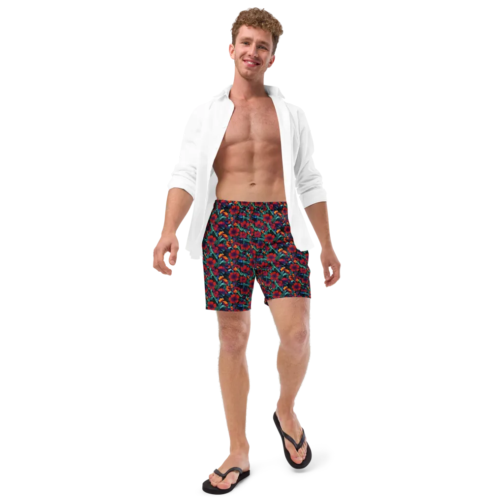 Crimson Jungle on Swim Trunks — Front