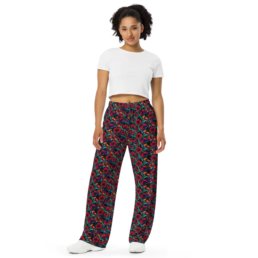 Crimson Jungle on Wide-Leg Pants — Front