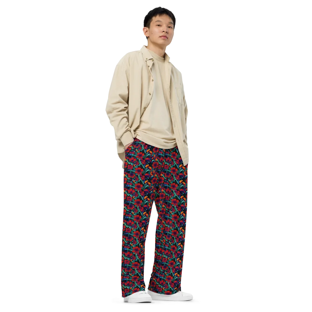 Crimson Jungle on Wide-Leg Pants — Right Front