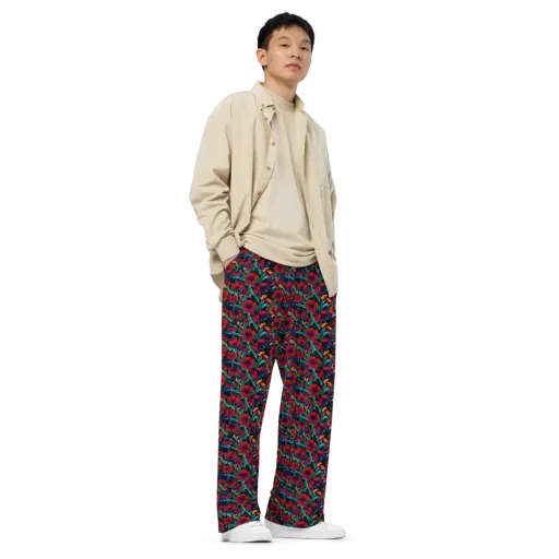 Crimson Jungle on a Wide-Leg Pants