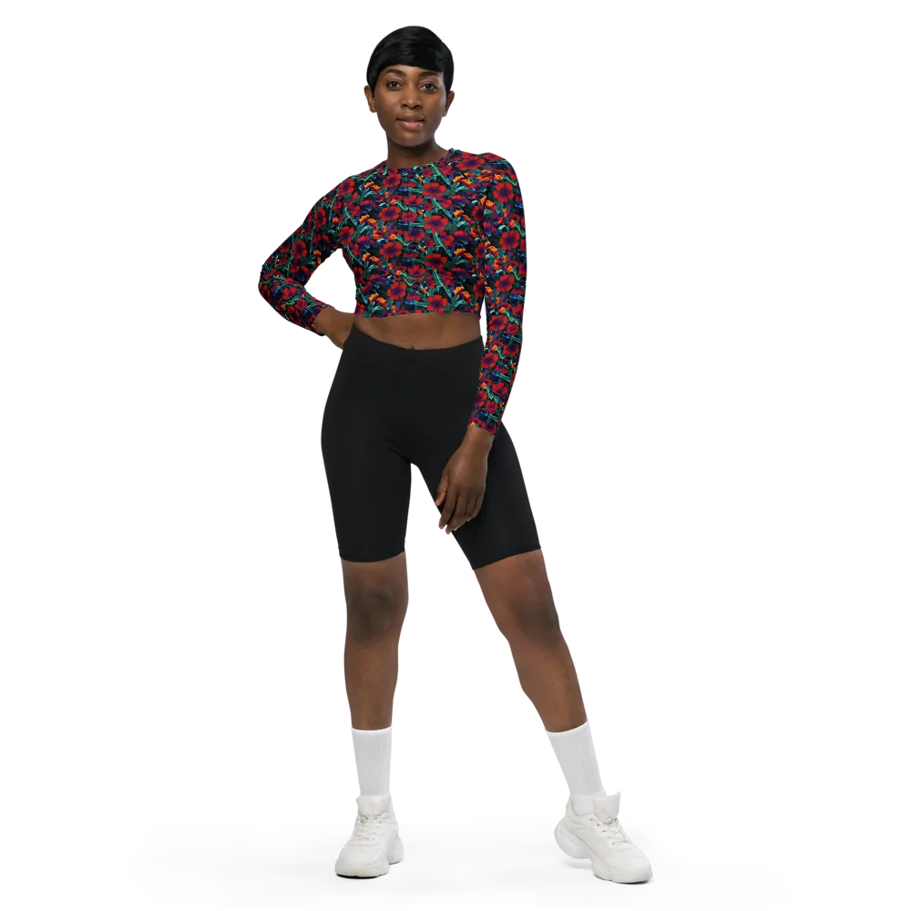 Crimson Jungle on Long Sleeve Crop Top — Front