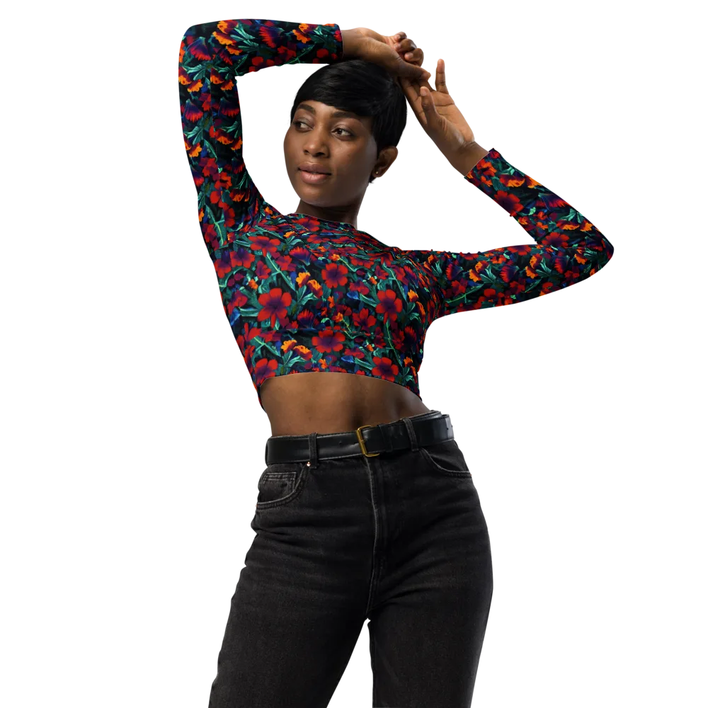 Crimson Jungle on Long Sleeve Crop Top — Front