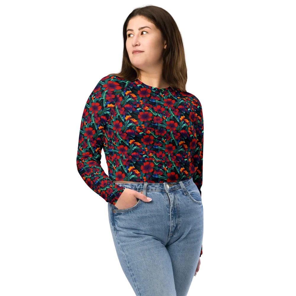 Crimson Jungle on Long Sleeve Crop Top — Front