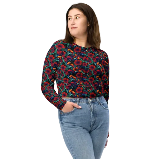 Crimson Jungle on a Long Sleeve Crop Top