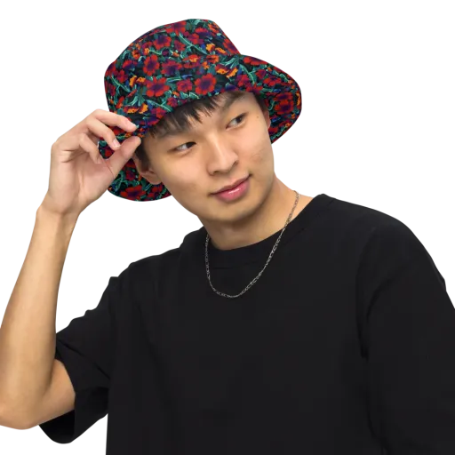 Crimson Jungle on a Reversible Bucket Hat