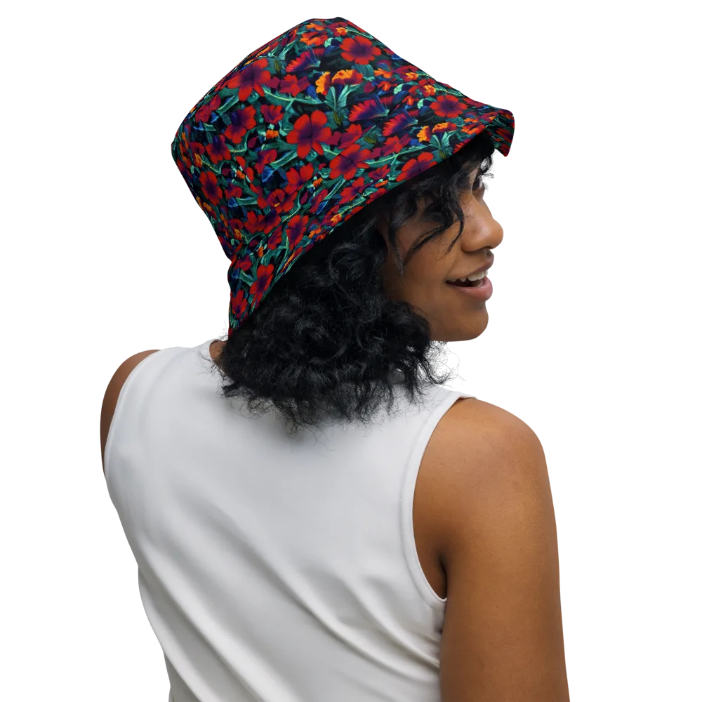 Crimson Jungle on Reversible Bucket Hat — Right Outside