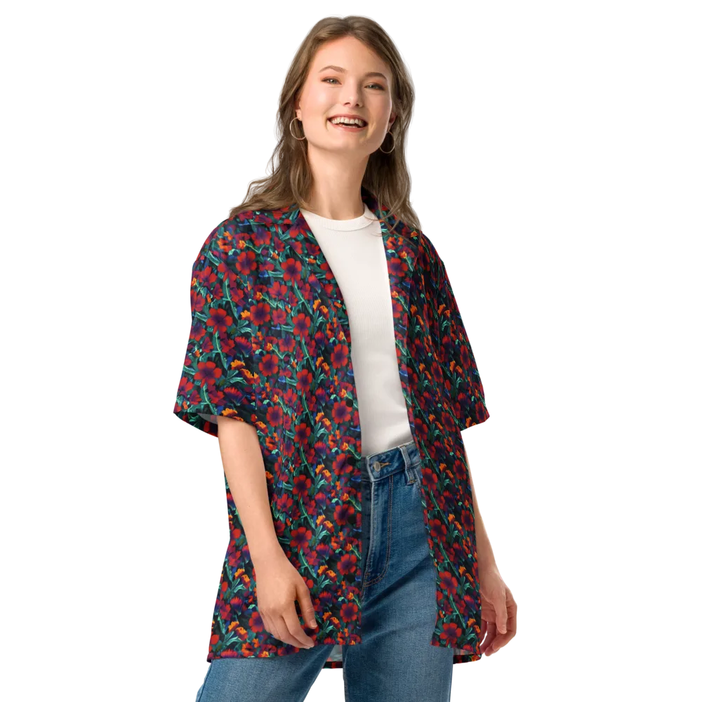 Crimson Jungle on Button Shirt — Front