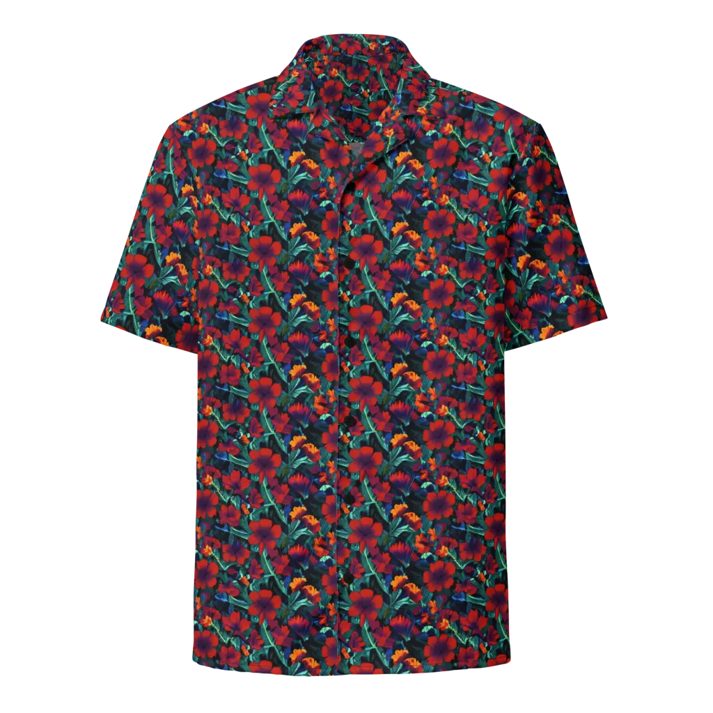 Crimson Jungle on Button Shirt — Front