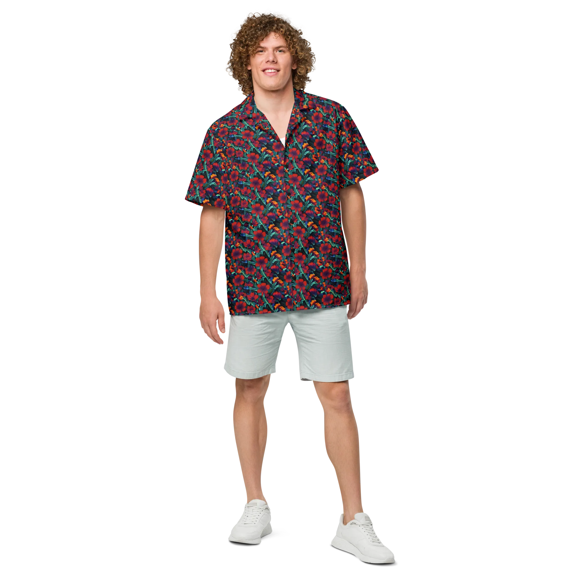 Crimson Jungle on Button Shirt — Front
