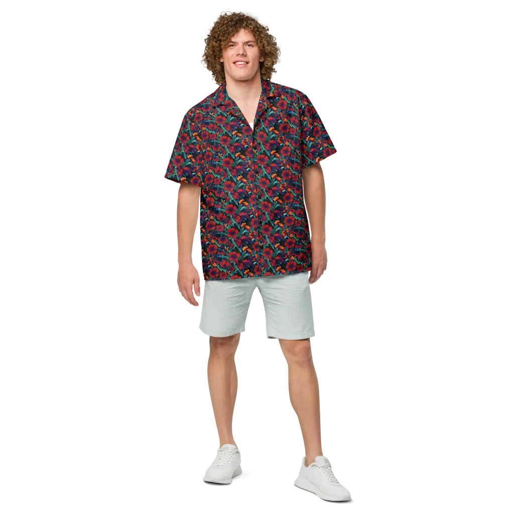 Crimson Jungle on Button Shirt — Front
