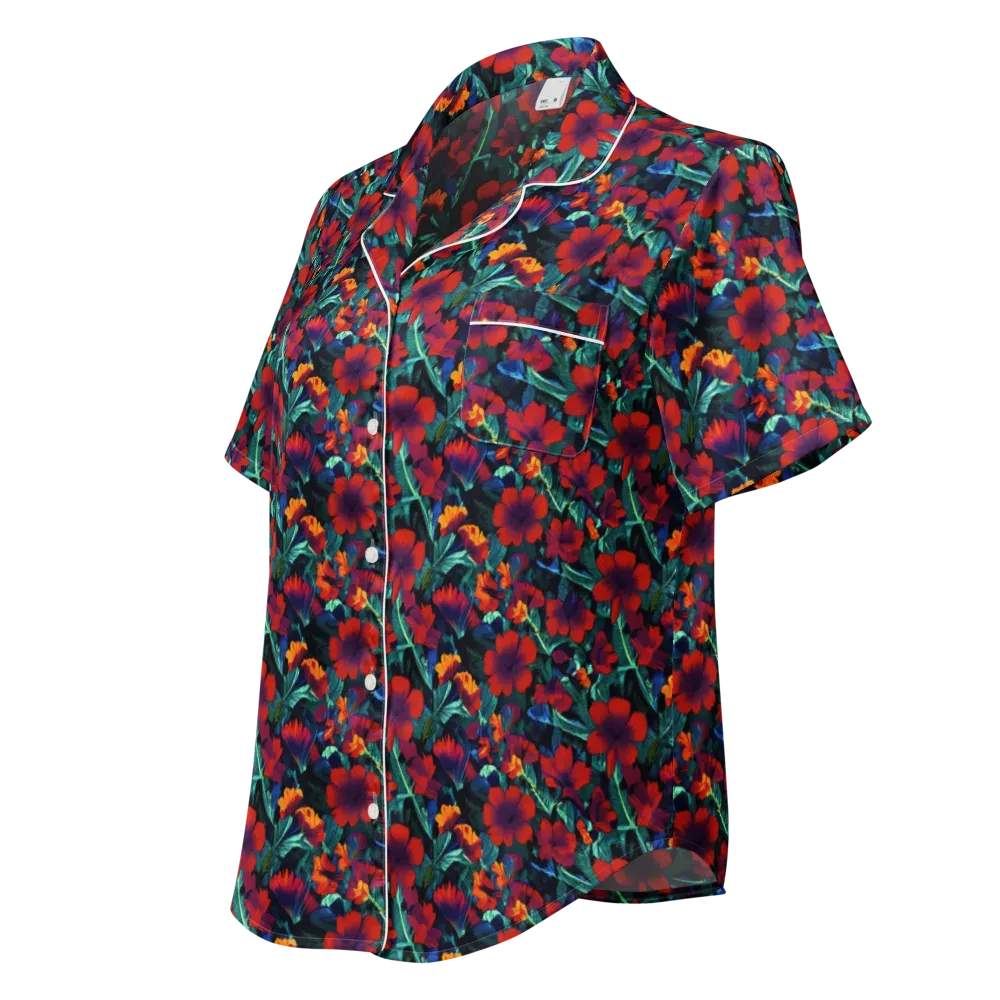 Crimson Jungle on Women's Short Sleeve Pajama Top — Left Front
