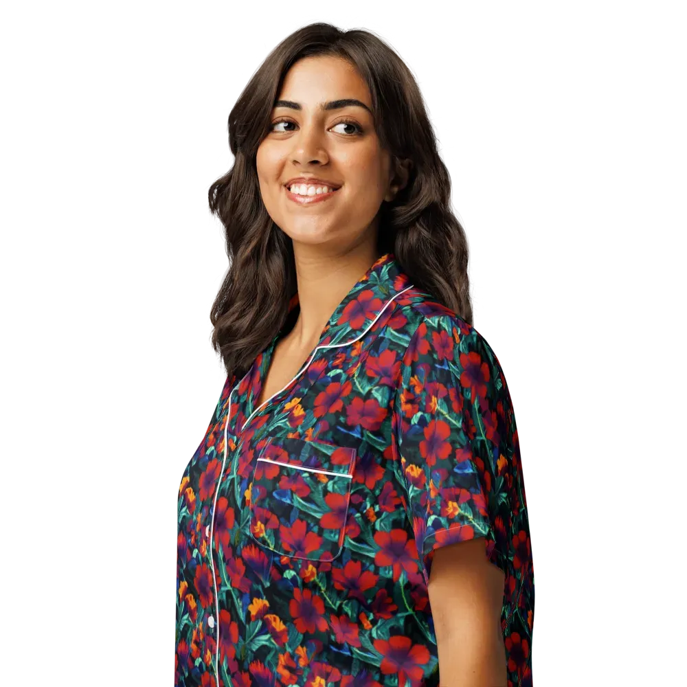 Crimson Jungle on Women's Short Sleeve Pajama Top — Left Front