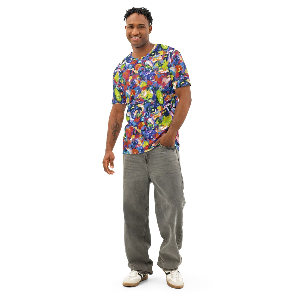 Neon Abstract on Men's Cotton Crew Neck T-Shirt — Front