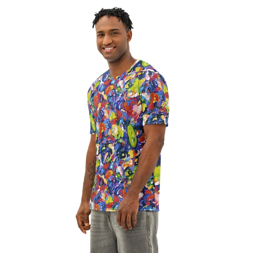 Neon Abstract on Men's Cotton Crew Neck T-Shirt — Left Front