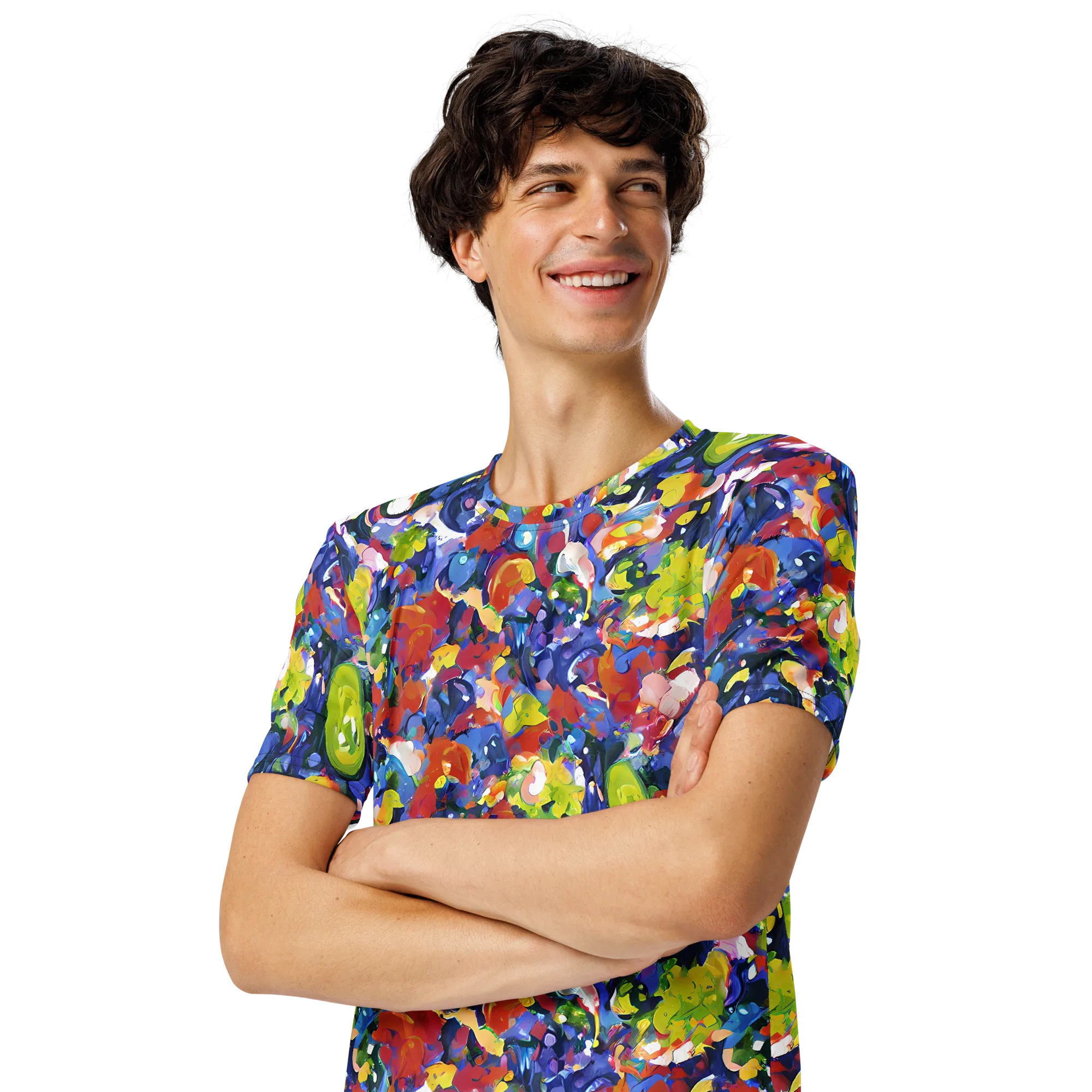 Neon Abstract on Men's Crew Neck T-Shirt — Left Front